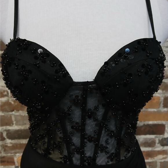 Mac Duggal Ieena Corset Dress Womens Size 2 Black Beaded Formal Evening Gown - Picture 8 of 11